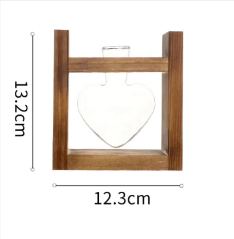 Heart-Shaped Glass Vase with Wooden Stand