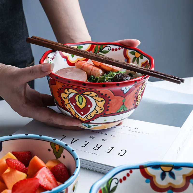 Bohemian Hand-Painted Ceramic Bowls
