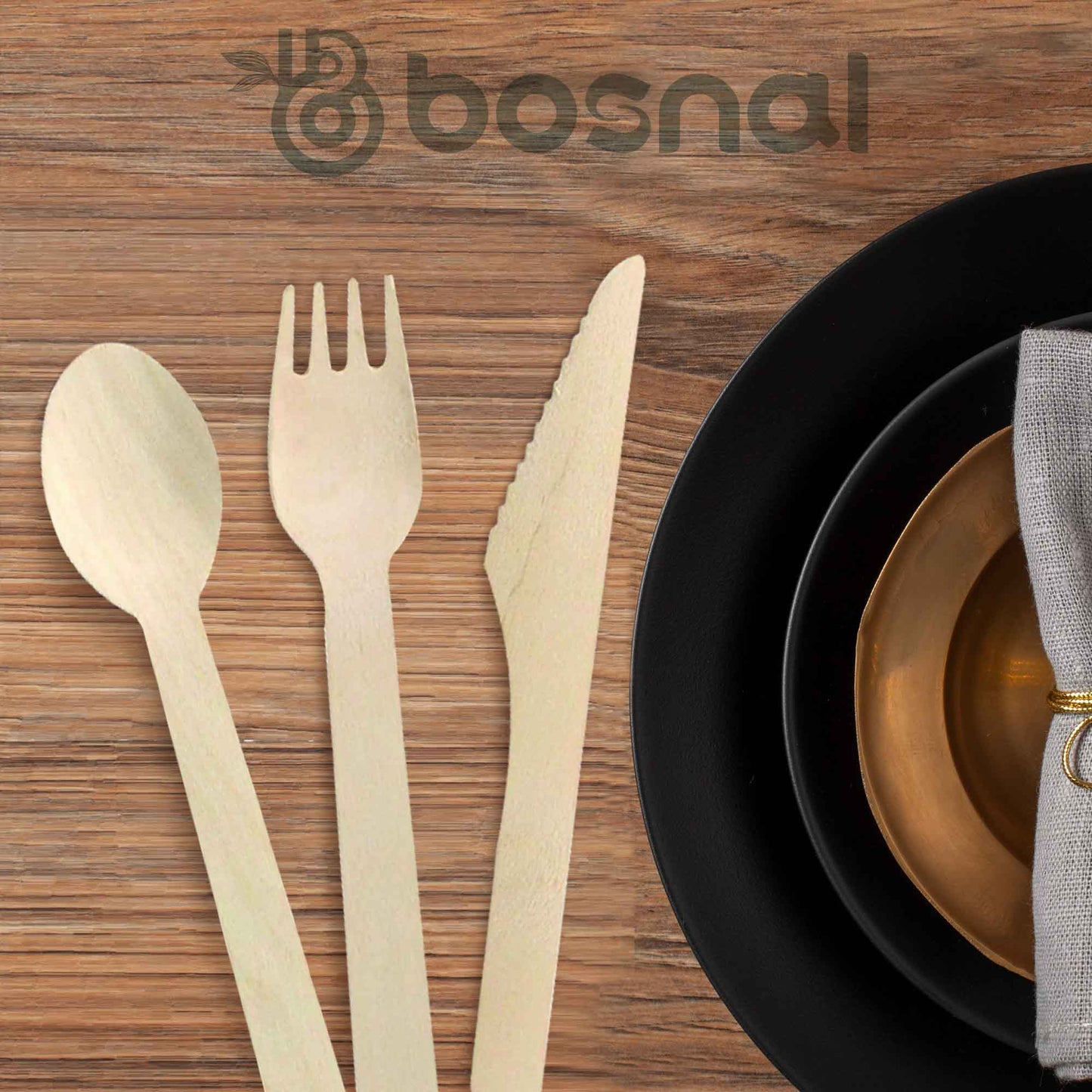 Bosnal – Wooden Disposable Cutlery Set, 6.5 inch, 100 Pcs