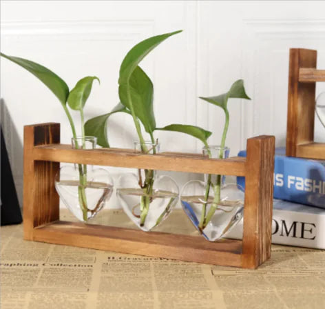 Heart-Shaped Glass Vase with Wooden Stand