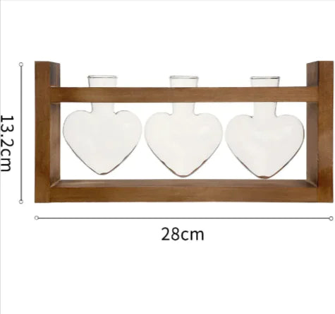 Heart-Shaped Glass Vase with Wooden Stand