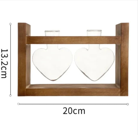 Heart-Shaped Glass Vase with Wooden Stand
