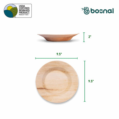 Bosnal - Palm Leaf Biodegradable Bowls, 9.5 inch Round Soup Bowl