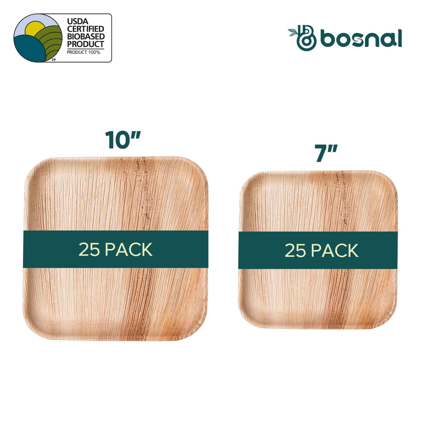 Palm Leaf Biodegradable Square Plates Combo – 50 pcs Set (25 each of 10 inch & 7 inch Plates), Eco-Friendly, Disposable Dinnerware for Parties, Weddings & Events
