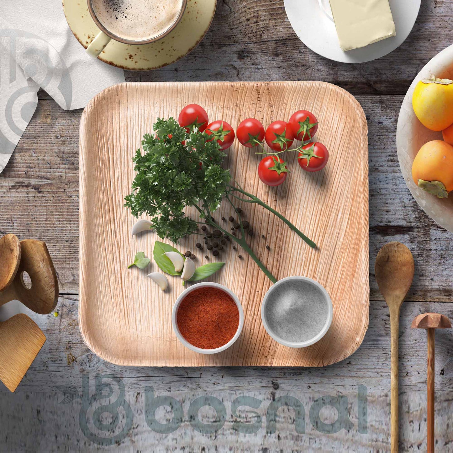 Palm Leaf Biodegradable 10" & 7" Square Plates, 5" Bowls with Cutlery Combo (25 pcs each of Plates, Bowls, Spoons, Knives, 50 Forks), Eco-Friendly, Disposable Dinnerware for Parties, Weddings & Events