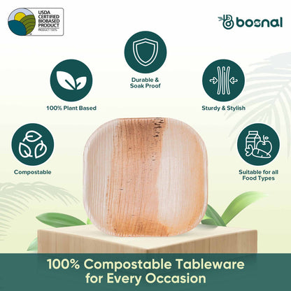Bosnal - Palm Leaf Biodegradable Plates, 4 inch, Square