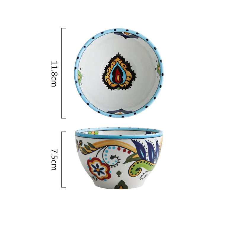 Bohemian Hand-Painted Ceramic Bowls