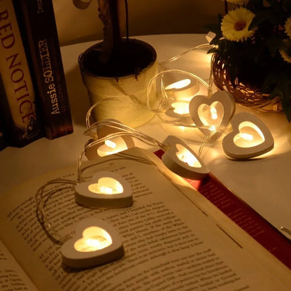 Wooden Heart Shape LED String Lights