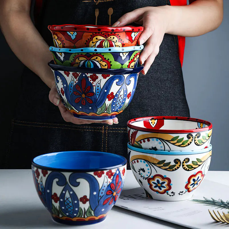Bohemian Hand-Painted Ceramic Bowls