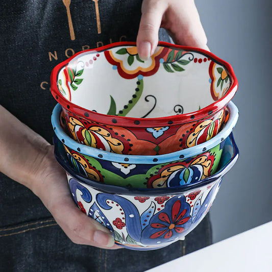 Bohemian Hand-Painted Ceramic Bowls