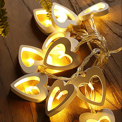 Wooden Heart Shape LED String Lights