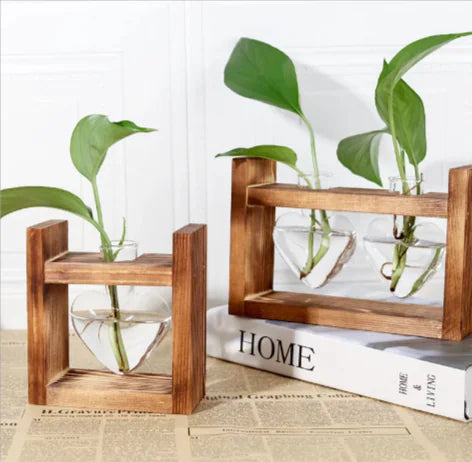 Heart-Shaped Glass Vase with Wooden Stand